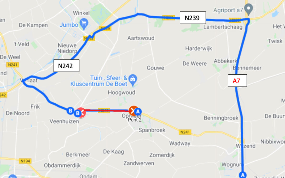 Nachtafsluiting deel A.C. de Graafweg 4-5 februari: geen doorgaand verkeer N241
