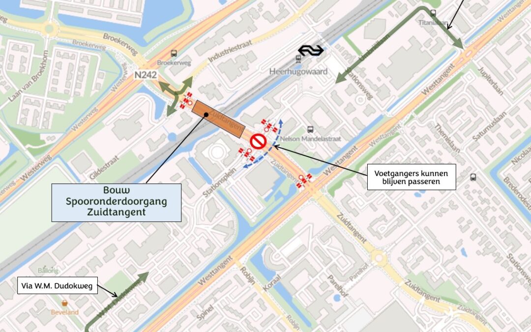 Kruispunt Stationsplein dicht voor werkzaamheden spooronderdoorgang